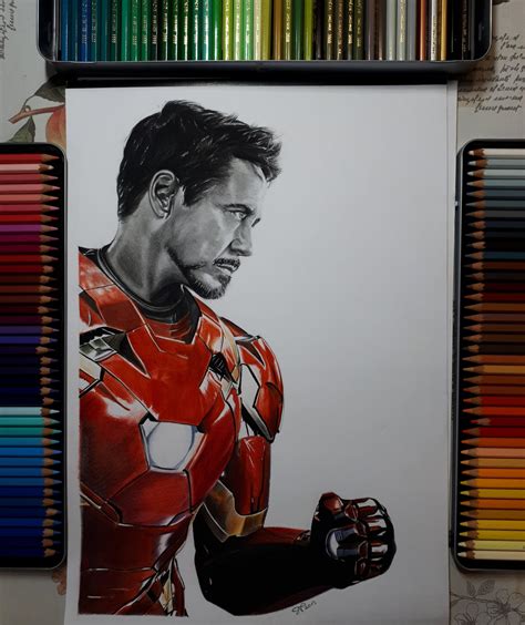 Tony Stark Iron Man Coloured Pencil Drawing By Macca4ever On Deviantart