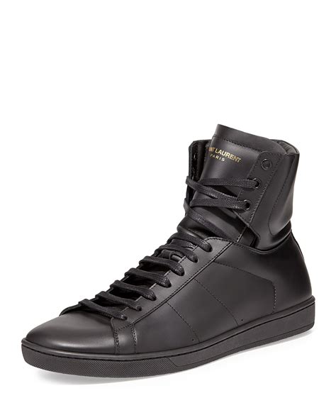 Saint Laurent Mens Leather High Top Sneaker In Black For Men Lyst