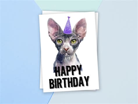 Printable Sphinx Hairless Cat Birthday Card Happy Birthday Etsy Hong Kong