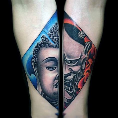 Japanese Traditional Colored Forearms Tattoo Of Demonic Face With