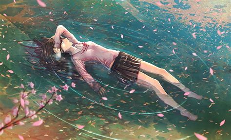 5120x2880px free download hd wallpaper anime girls cherry blossom floating school