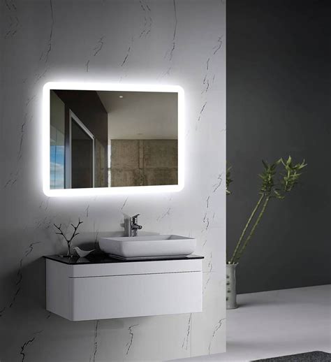 Wall Mounted 31x24 Led Backlit Mirror With Frosted Glass Edges Front View Led Mirror Trendy