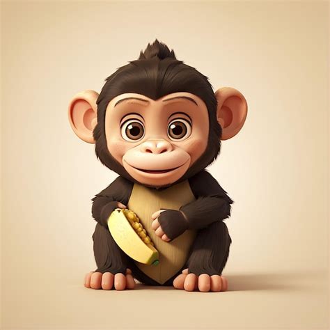 Premium Photo Cute Baby Monkey Hug Banana Cartoon Vector Icon