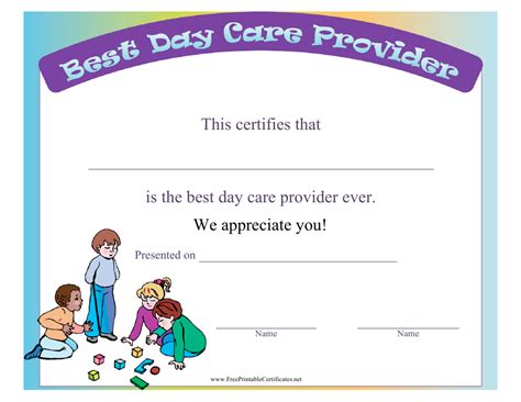 Colorful Best Day Care Provider Certificate Template Download Printable