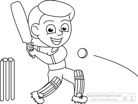 Boy And Cricket Bat Coloring Kids Sketch Coloring Page