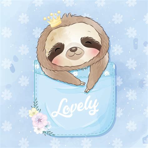 Cute Sloth Sitting Inside The Pocket Illustration 2069259 Vector Art At