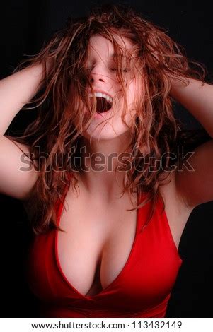 Excited Sexy Woman Grabbing Her Hair Stock Photo 113432149 Shutterstock
