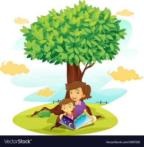 Girls Reading Under Tree Royalty Free Vector Image