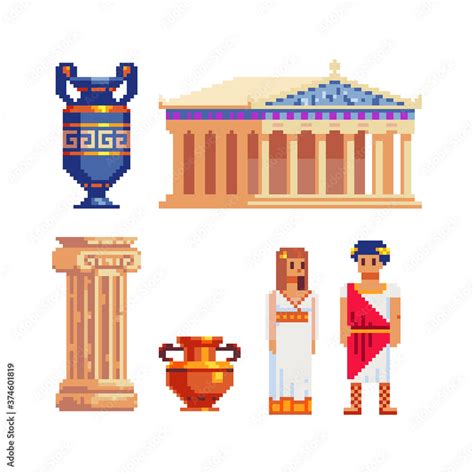 Vetor De Greece Symbols Culture Pixel Art Icons Flute And Harp Ancient