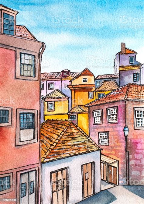 Vetores De Aquarela Pintada À Mão Porto Portugal Ilustração Da Cidade