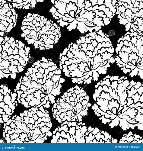 Seamless Vector Pattern With Peony And Rose On White Stock Vector