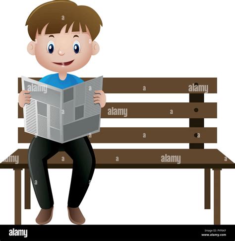 Man Reading Newspaper On The Bench Illustration Stock Vector Image