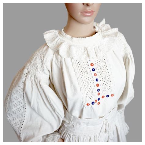 Romanian Traditional Costume From Bihor Heavily White Embroidered Romanian Blouse And Skirt