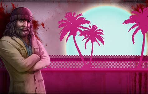 Wallpaper Palm Trees Blood Hat Beard Hotline Miami Images For
