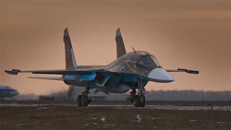 Blue And Gray Jet Fighter Army Sukhoi Su 34 Russian Air Force