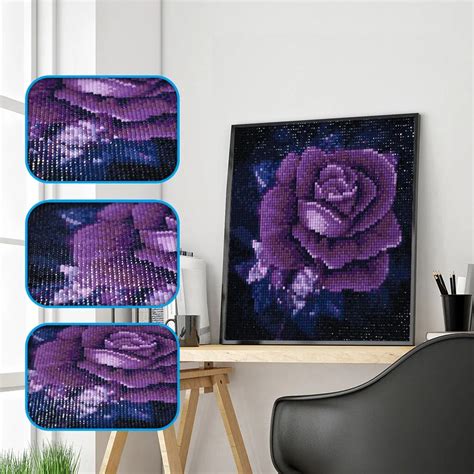 5d Diy Diamond Painting Purple Rose Flower Rhinestone Full Drill Cross