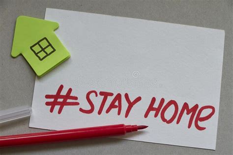 Green Paper Houses With Hashtag Stay Home And Red Marker Stay At Home
