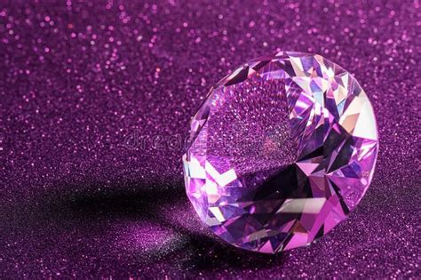Beautiful Shiny Diamond On Purple Glitter Background Closeup Space
