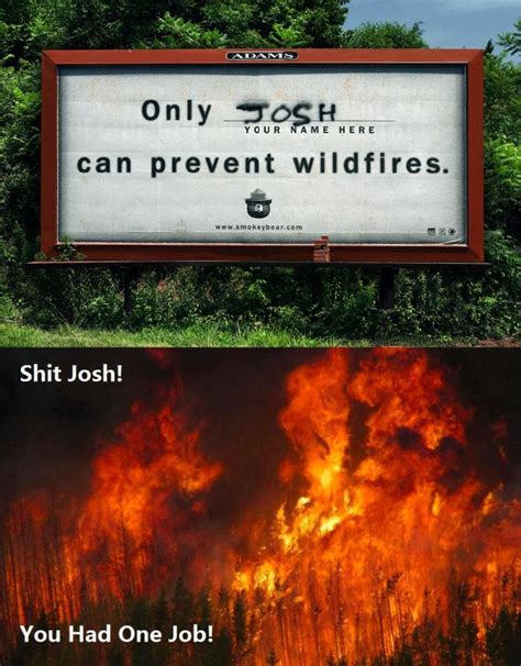 Only Josh Can Prevent Wildfires You Had One Job Know Your Meme