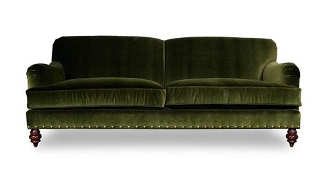 Basel Tight Back English Roll Arm Sofa In Moss Green Velvet With Nail