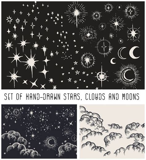 Hand Drawn Moon Cloud And Stars Vector Set Free Download