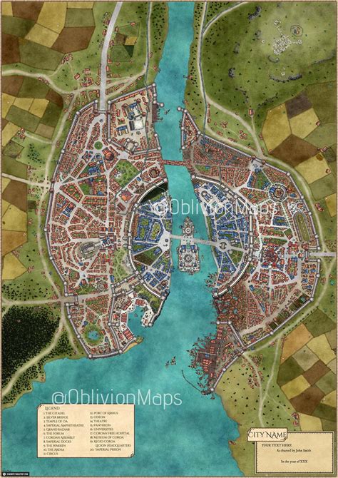 Fantasy City Map Digital Rpg Game Map Dandd Dnd Poster Art Print Etsy