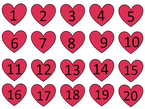 Valentine Hearts Numbers 1 To 20 Valentines Day Math Valentines Day Centers Valentines Day