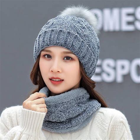Buy 2pcs Women Winter Warm Knitted Venonat Beanie Hatscarf Keep Warm Set At Affordable Prices