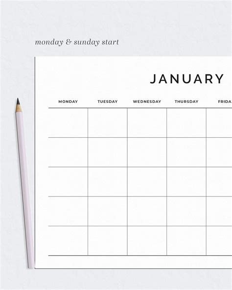 Blank Monthly Calendar Printable Desk Wall Monthly Overview Etsy