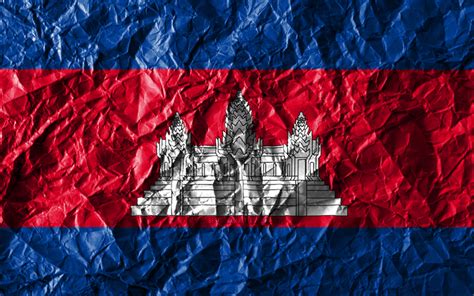 Download Wallpapers Cambodian Flag 4k Crumpled Paper Asian Countries