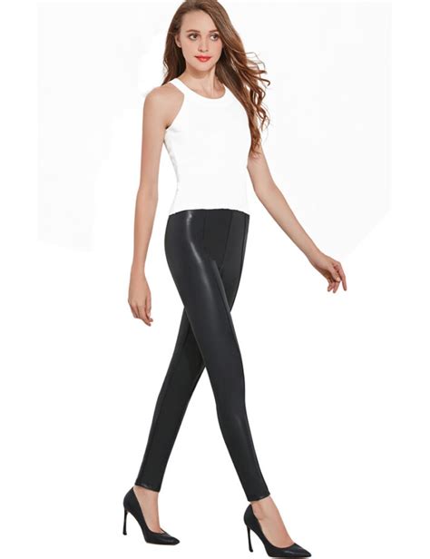 Womens Faux Leather High Waisted Leggings Stretchy Skinny Leather Pants