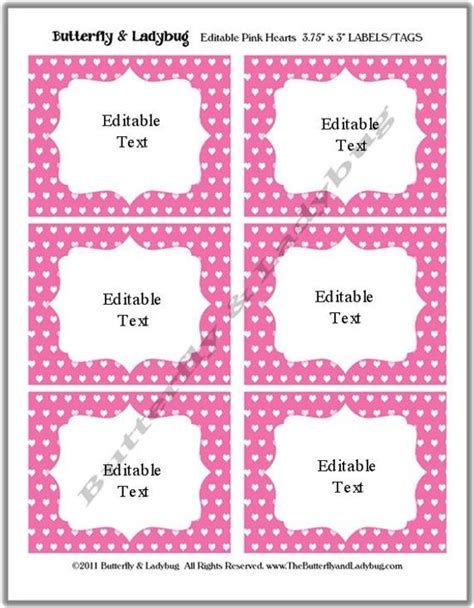 Editable tags are also included here. INSTANT DOWNLOAD Printable EDITABLE Pink and White Hearts