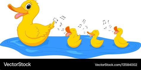 Happy Mother Duck Swimming With Duckling Vector Image