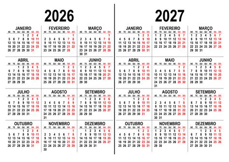 Calendário Para 2026 E 2027 Calendarios365su