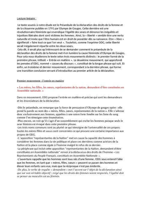 Olympes de gouges préambule | Lectures Français | Docsity