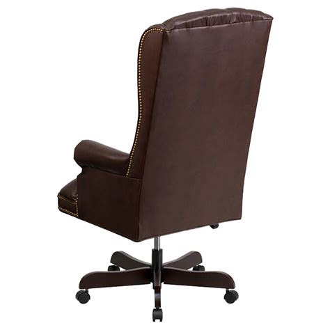 Leather Executive Swivel Office Chair High Back Button Tufted Brown