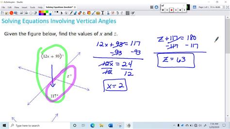 Solving Equations Involving Vertical Angles Youtube
