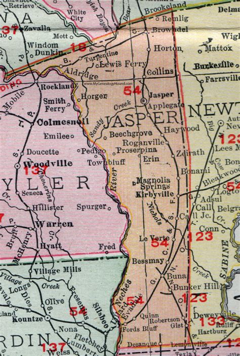 Jasper County Texas 1911 Map Rand Mcnally Kirbyville Magnolia