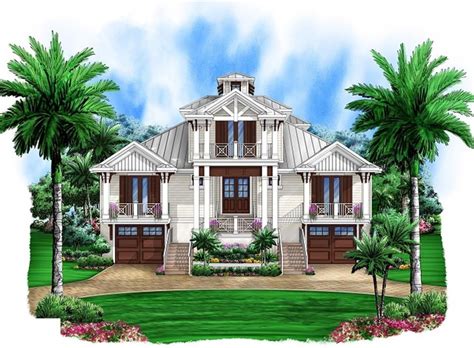 Key West Style elevation w/two garages underneath | Beach ...