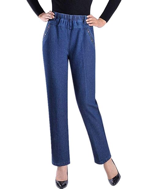 Buy Idealsanxun Womens Fleece Lined Jeans Retro Elastic Waist Denim Pants X Largeus 16 Mid
