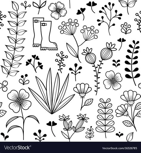 Botanical Seamless Pattern Hand Drawn Wild Flower Vector Image On