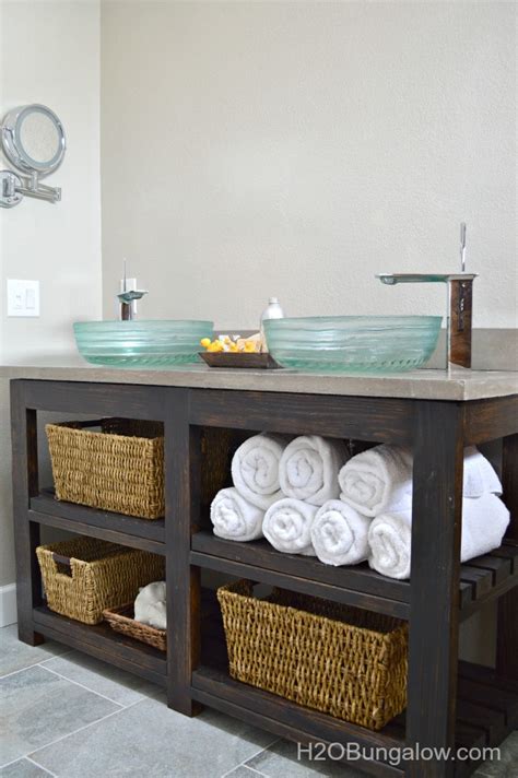 The average price for wood bathroom vanities ranges from $10 to over $5,000. Hometalk | Build An Open Shelf Bathroom Vanity