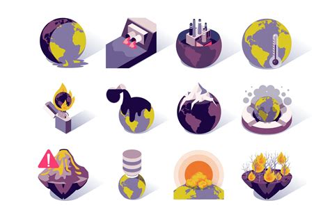 Global Warming Isometric Icons Set - Hollands Software