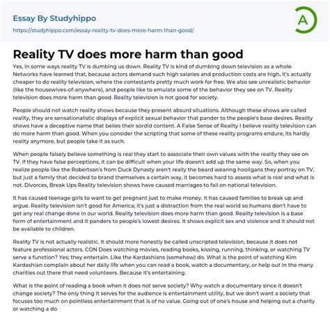 Reality Tv Does More Harm Than Good Essay Example