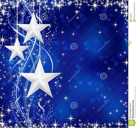 Silver Christmas Stars On Blue Background