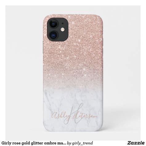 Girly Rose Gold Glitter Ombre Marble Monogrammed Case Mate Iphone Case