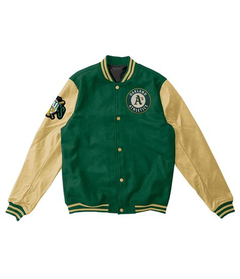 Beige And Green Woolleather Oakland Athletics Varsity Jacket Jackets