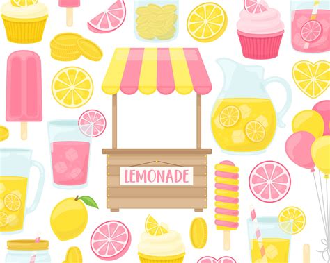 Pink Lemonade Stand Clipart Lemon Clip Art Spring Clipart Etsy