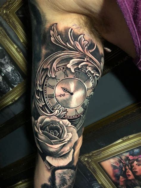 The heart, rose and the skulls. 80+ Fascinating Clock Tattoos Designs For You [Latest ...