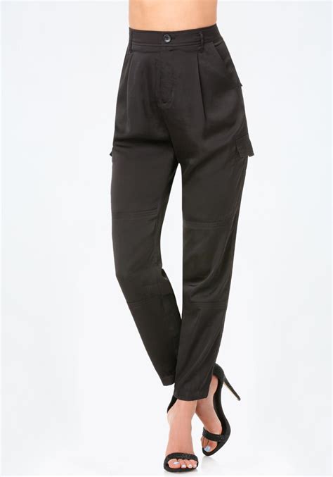 Bebe Satin Cargo Pants In Black Lyst